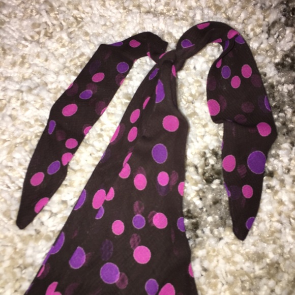 ABS Allen Schwartz Brown Polka Dot V Neck Dress 2 - Picture 6 of 8